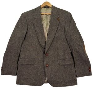 Vintage Hunt Valley Mens 42L Blazer Sport Coat Brown TWEED Elbow Patches USA